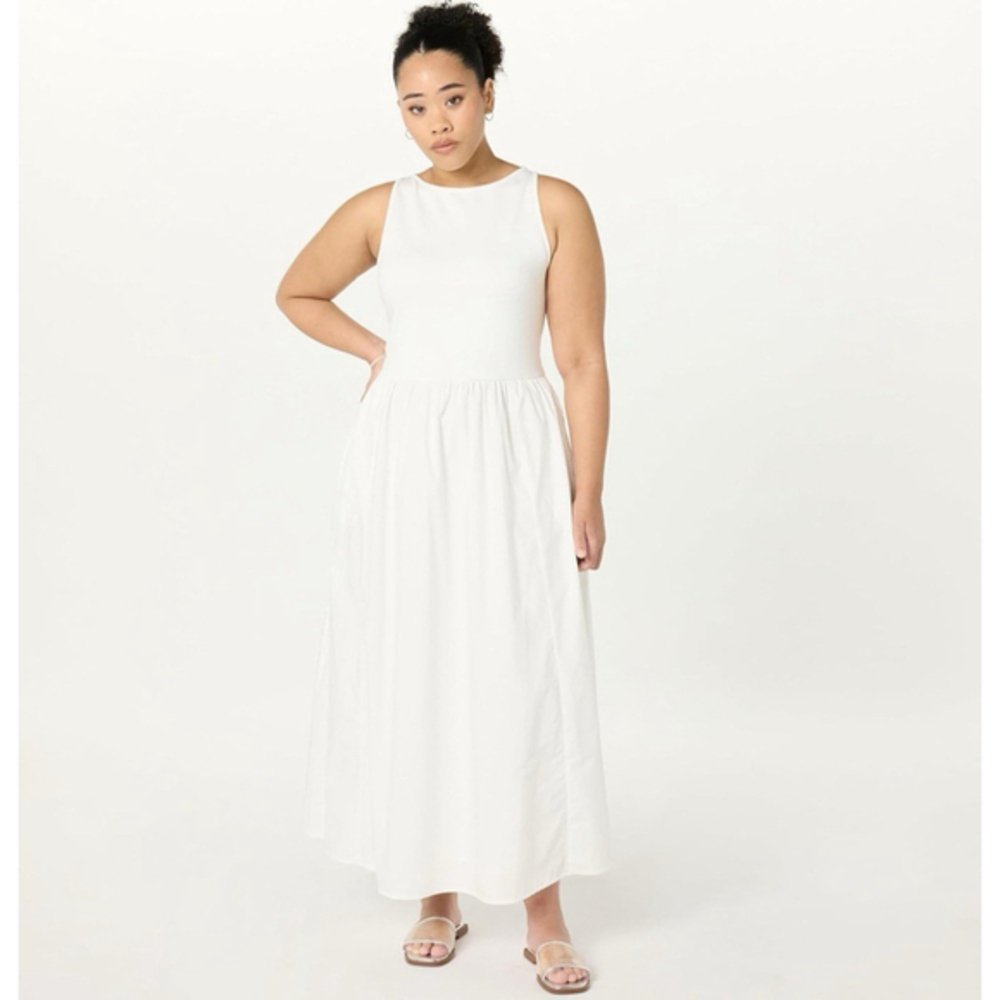 The Drop Dia Mixed Fabric Dress Womens Plus L Sleeveless stretch pockets New